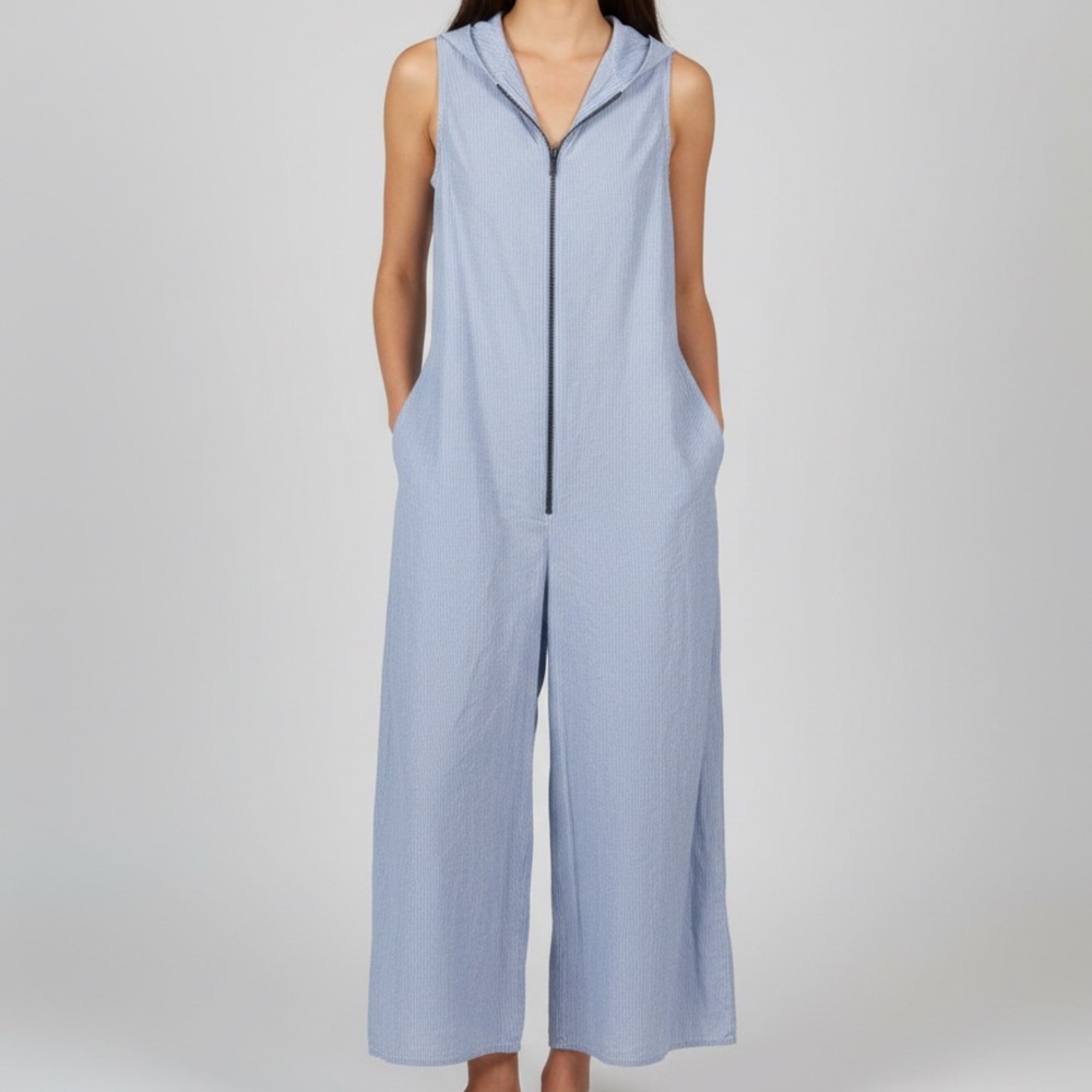 Nao‎ Sleeveless Blue & White Striped Straight Leg Jumpsuit Women’s Size Small